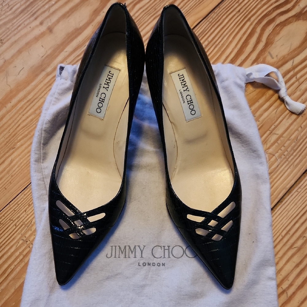Jimmy Choo Black Leather Heels Size 39.5